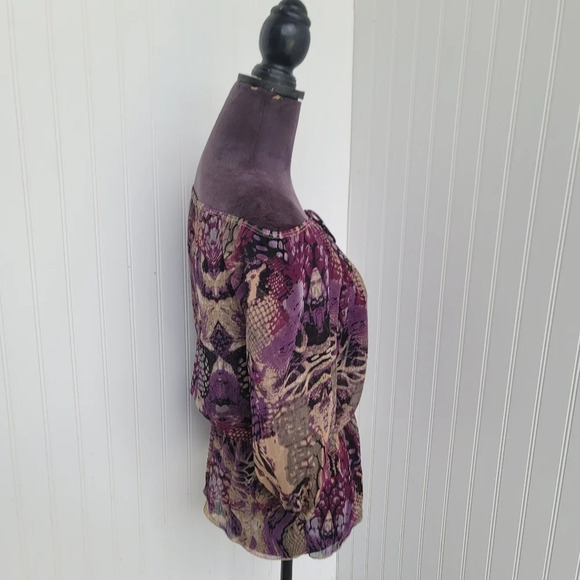 M-Label Women Pink Purple Beige Chiffon Floral Shirt Blouse BOHO Off Shoulder XS - Picture 5 of 10